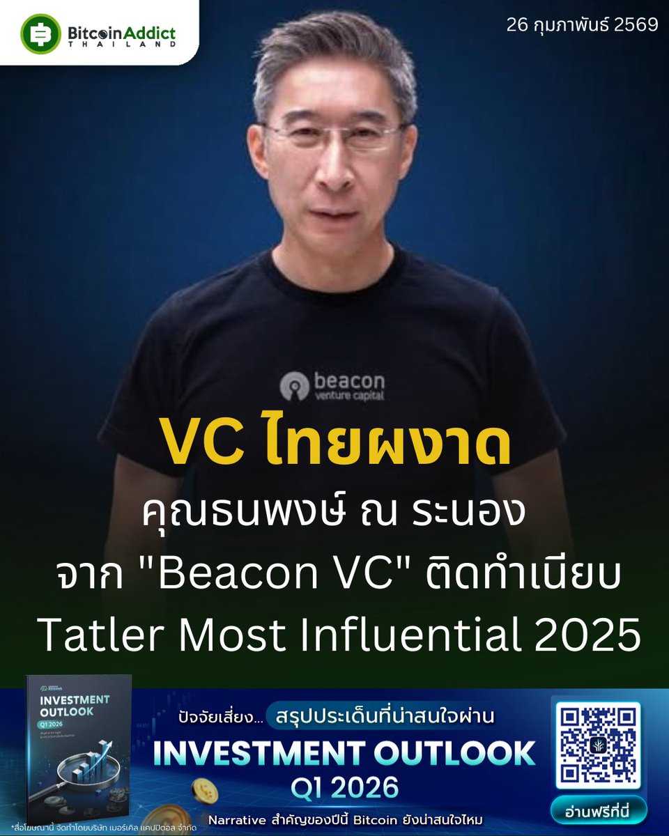 คนไทยไม่แพ้ชาติใดในโลก
.
วงการสตาร์ทอัพไทยก็มีข่าวที่น่าภูมิใจ เมื่อ คุณธนพงษ์ ณ ระนอง Managing Partner จาก Beacon Venture Capital ได้รับการเสนอชื่อให้เป็นหนึ่งใน 2025 Tatler Most Influential (Thailand)