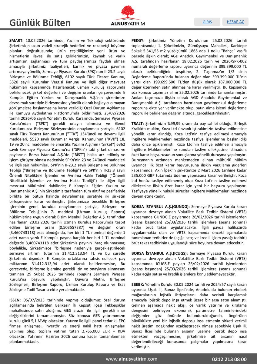 egelee34's tweet image. Alnus Yatırım Günlük Bülten (26.02.2026) 🚀

Günün Teknik Bazlı Hisse Önerileri:
🔹 #KARSN (Karsan): Destek 19.34 / 18.78 - Direnç 20.32 / 20.74
🔹 #ZOREN (Zorlu Enerji): Destek 5.72 / 5.56 - Direnç 6.04 / 6.20
🔹 #ALVES (Alves Kablo): Destek 45.48 / 44.12 - Direnç 47.96 / 49.08