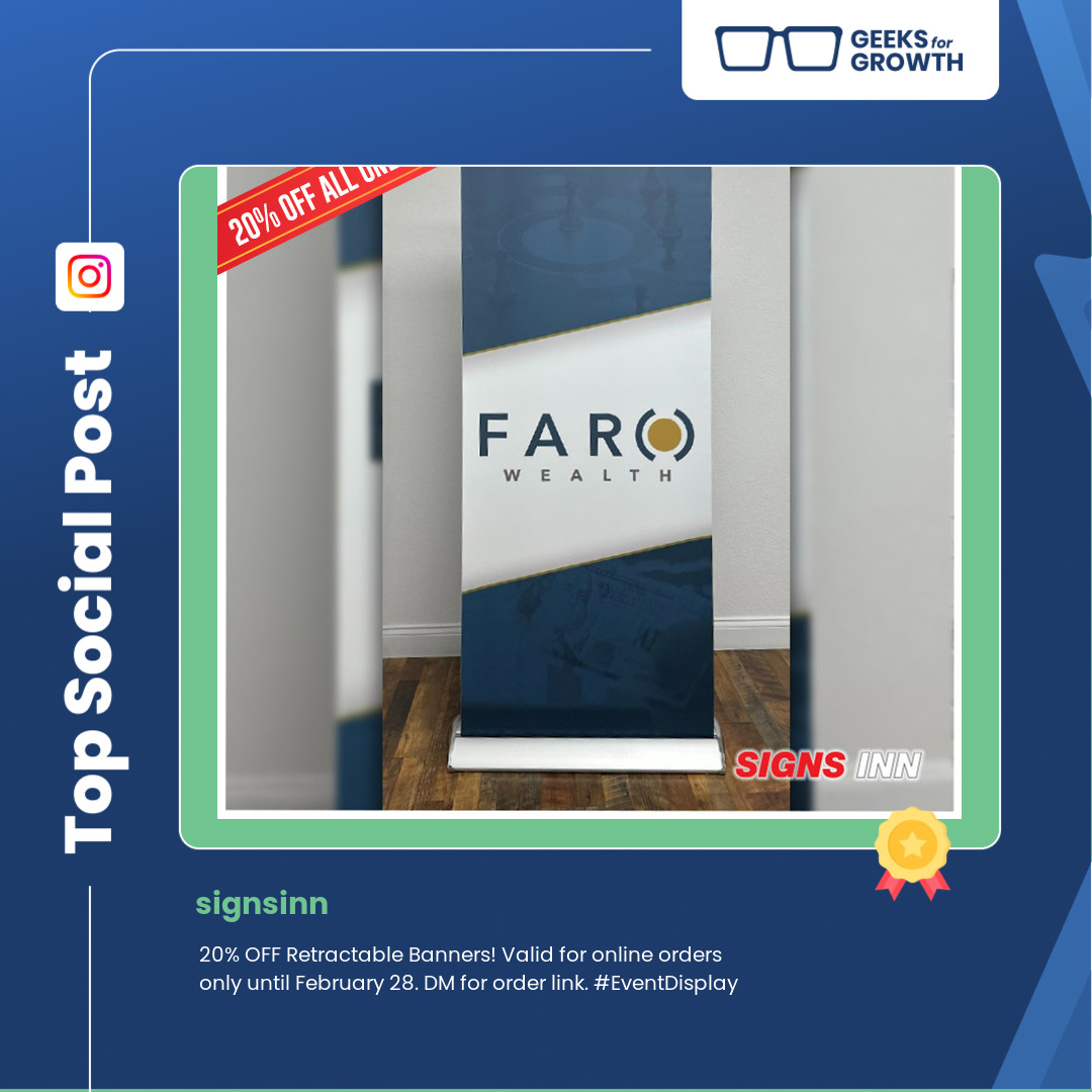 TGG_Garland's tweet image. Our shoutout for the social post of the day goes to @signsinn on Instagram. From @signsinn: 20% OFF Retractable Banners! Valid for online orders only until February 28. DM for order link. #EventDisplay