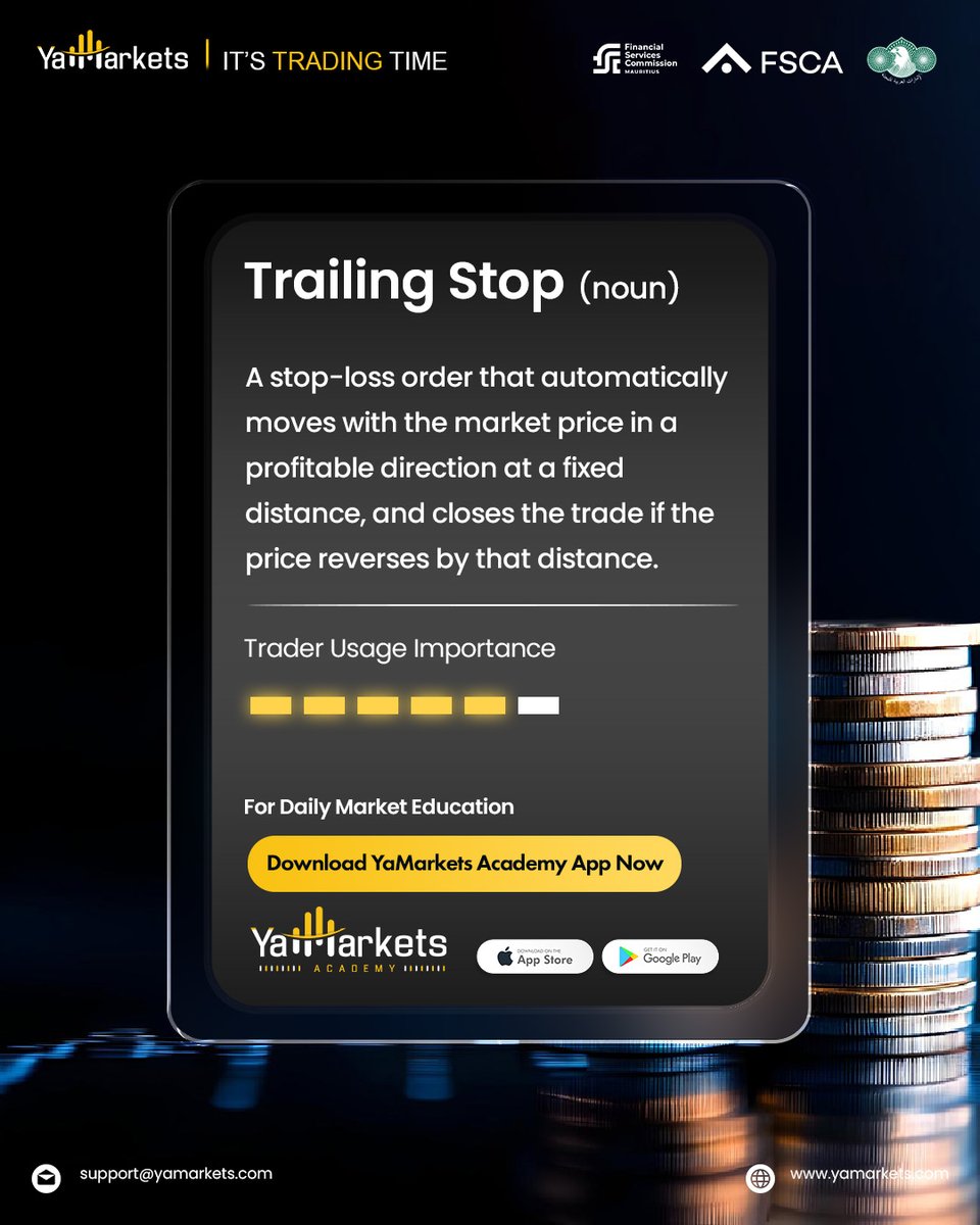 markets_ya's tweet image. Trailling stop is a highly useful risk management tool that protects profits automatically.

It follows the price when the trade moves in your favor and locks the position if the market reverses by a fixed distance.

#tradingeducation #riskmanagement #forexlearning #smarttrading
