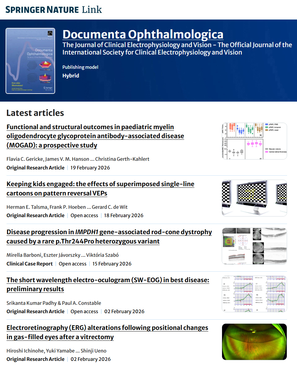iscev_org's tweet photo. As you keep up with the literature, don’t forget to check out the latest articles featured on the @SpringerNature  Documenta Ophthalmologica website. https://t.co/tuohHtz73b