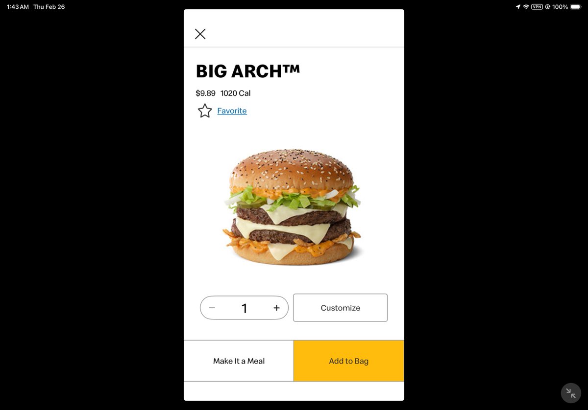 CancelMAGAHate's tweet photo. @McDonalds Hey @McDonalds : Your new “Big Arch” Burger is advertised coming with THREE SLICES of White Cheese. Yet your app shows it only comes with ONE SLICE standard, or TWO SLICES for an additional fee.. ???
#BaitAndSwitch #CorporateAmericaDownsizing https://t.co/geTZpK3iGp