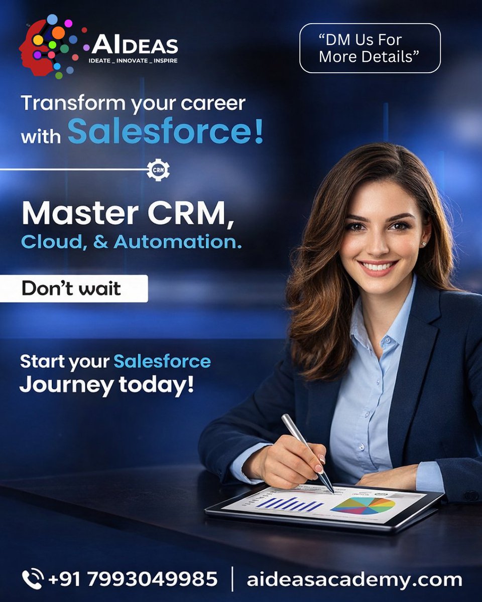 Aideasacademy's tweet image. Want to build a career in Salesforce? 🚀

Master CRM, Cloud &amp;amp; Automation
Gain real-time skills
Boost your career opportunities

Start today 👇 
📞 Call / WhatsApp: +91 7993049985
📍 Hyderabad

 #Salesforce #SalesforceCRM #ITTraining #CloudComputing #Hyderabad
#AIDEASAcademy