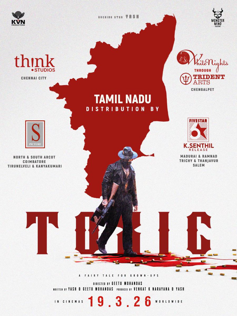 Tamil Nadu trade goes big for Yash’s Toxic: A Fairy Tale for Grown-Ups. Distribution across the state will be handled by Think Studios, White Nights through Trident Arts, S Picture Srinivasan and 5 Star Senthil, ensuring massive territorial strength for KVN Productions’ &amp; Monster