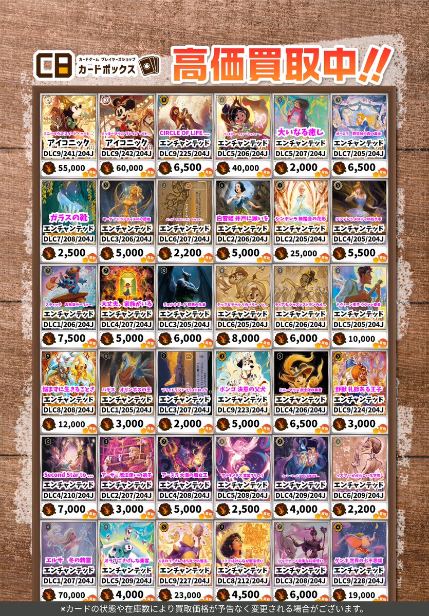 🏰🏰#CBオーサカ店ロルカナ買取表🏰🏰 #ディズニーロルカナ ※状態や