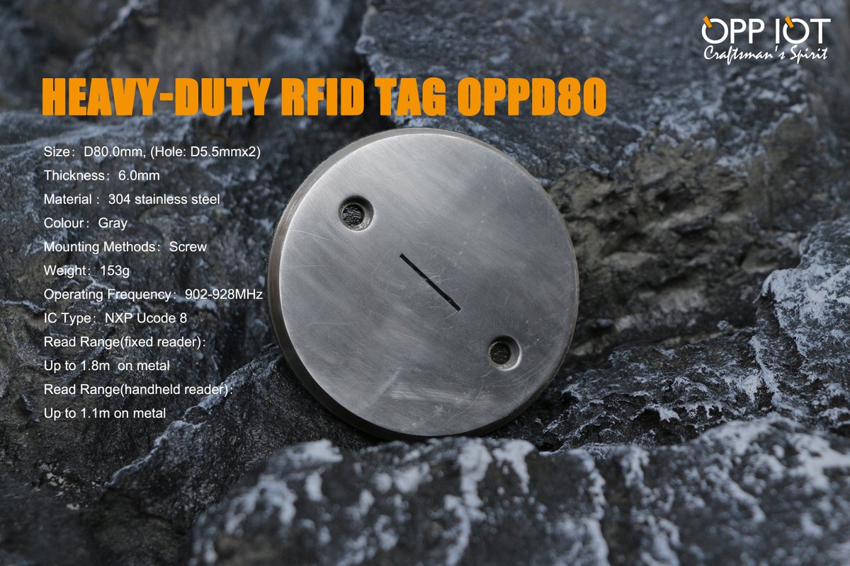 Oppiot's tweet photo. The OPPD80 is a heavy-duty RFID tag encased in 304 stainless steel, offering exceptional pressure resistance. 
More info view:
https://t.co/3KPFAgMk2i https://t.co/1B2VoVVVYv