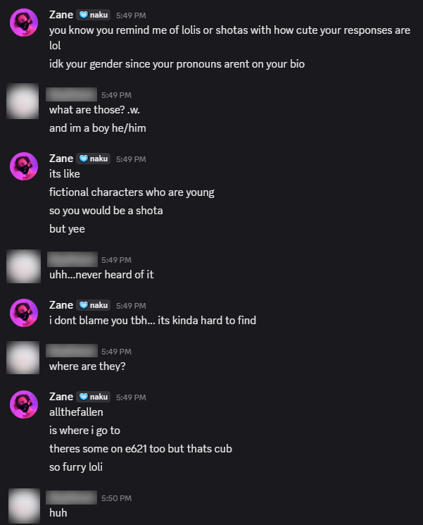 ScrollScience's tweet photo. RAISING AWARENESS about @zaneoaktv being a groomer. she DM'd a 13 yr old, introduced loli, shared porn, and attempted a meetup. A year ago she wanted to "be a mommy figure" to another minor person. (Fuzion Girl is her old alias). https://t.co/IgPUTqVkZ5