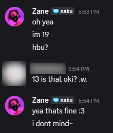 ScrollScience's tweet photo. RAISING AWARENESS about @zaneoaktv being a groomer. she DM'd a 13 yr old, introduced loli, shared porn, and attempted a meetup. A year ago she wanted to "be a mommy figure" to another minor person. (Fuzion Girl is her old alias). https://t.co/IgPUTqVkZ5