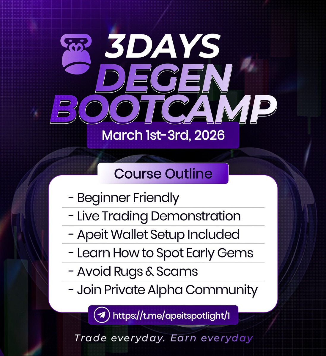 Most people don’t lose in crypto because they’re dumb.
They lose because nobody ever taught them how to play the game properly.

If you’ve ever:
– Bought the top
– Sold too early
– Missed a 20x
– Or felt completely lost staring at charts

This is for you.

From March 1st – 3rd,