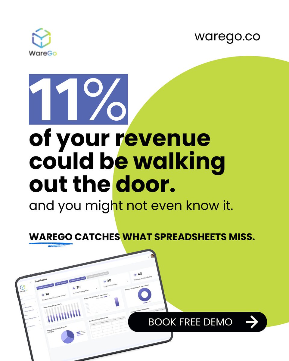 WareGoGlobal's tweet image. That's not a small number. For a business doing $5M a year, that's potentially $550,000 walking out the door through misplaced stock, fulfillment errors, and manual mistakes.

The good news? Most of it is preventable!

👉 Learn more: WareGo.co

#WMS #WareGo