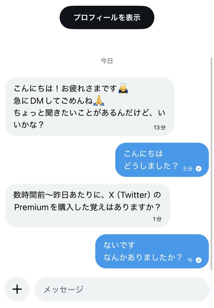 ⚠️X Premium詐欺DM注意⚠️ フォロワーさんから突然「プレミアム購入