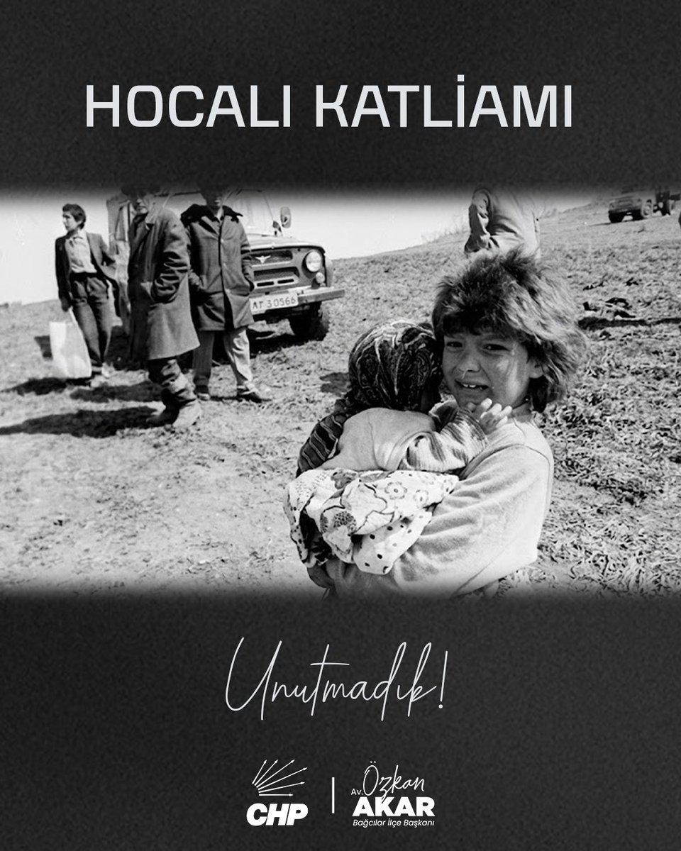 26 Şubat 1992…
Hocalı’da insanlık sustu.

Hocalı Katliamı; kadınların ve çocukların hedef alındığı kara bir geceydi.

Acısı hâlâ taze.
Unutmadık, unutturmayacağız.

Hayatını kaybedenleri rahmetle anıyoruz.