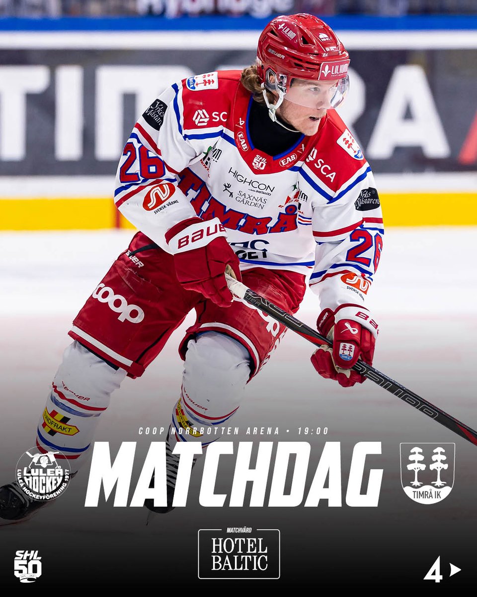 MATCHDAG!
🏆| SHL
🆚| Luleå Hockey
📍| Coop Norrbotten Arena
📺| tv4play.se/kampanj/timra
🕖| Nedsläpp: kl 19:00
⭐| Presenteras av: Best Western Hotel Baltic #timraik