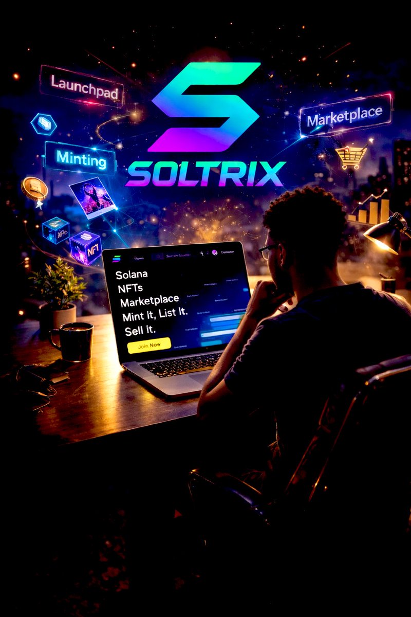 This is Soltrix:

• A launchpad to deploy your NFT collection
• A gamified minting experience
• A marketplace to list 
• All powered by Solana

Mint it.
List it.
Sell it.

One ecosystem. Not three platforms.