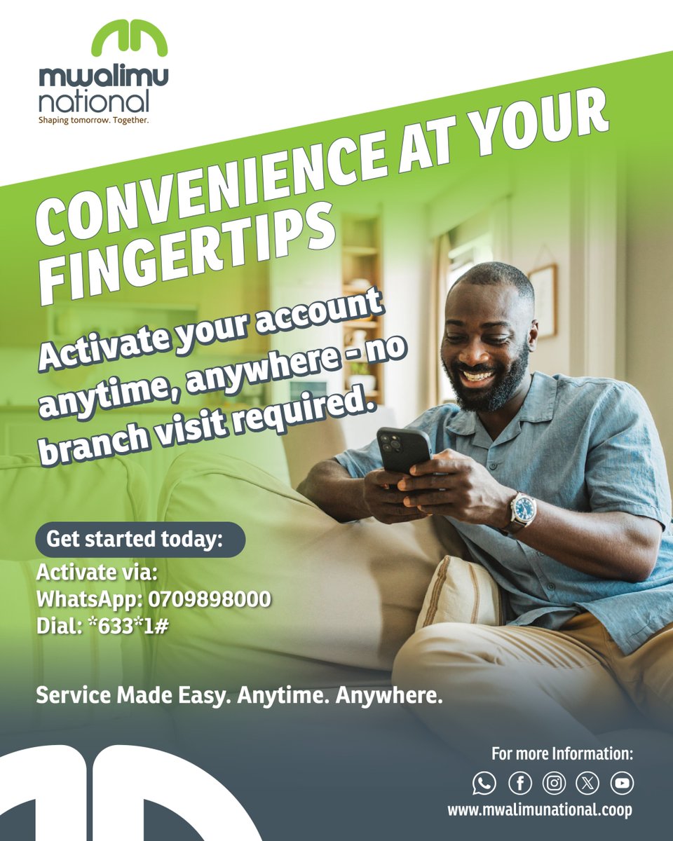 mwalimunational's tweet image. Skip the queues and Activate your account anytime, anywhere from your phone.

#DigitalBanking #MwalimuNational #Convenience