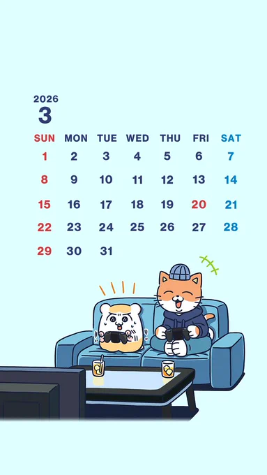 3月カレンダー&壁紙をプレゼントだよ みんなはゲーム得意? #ちこまる