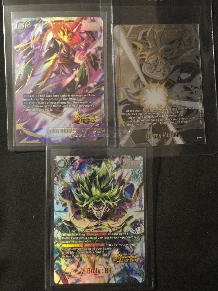 For Sale!
All these cards are minty and grade able. Prices are shipped below.
Goku Black - $130
Broly Energy Marker - $80
Broly BR - $190
Thanks for looking will consider partial trades for Pokemon.