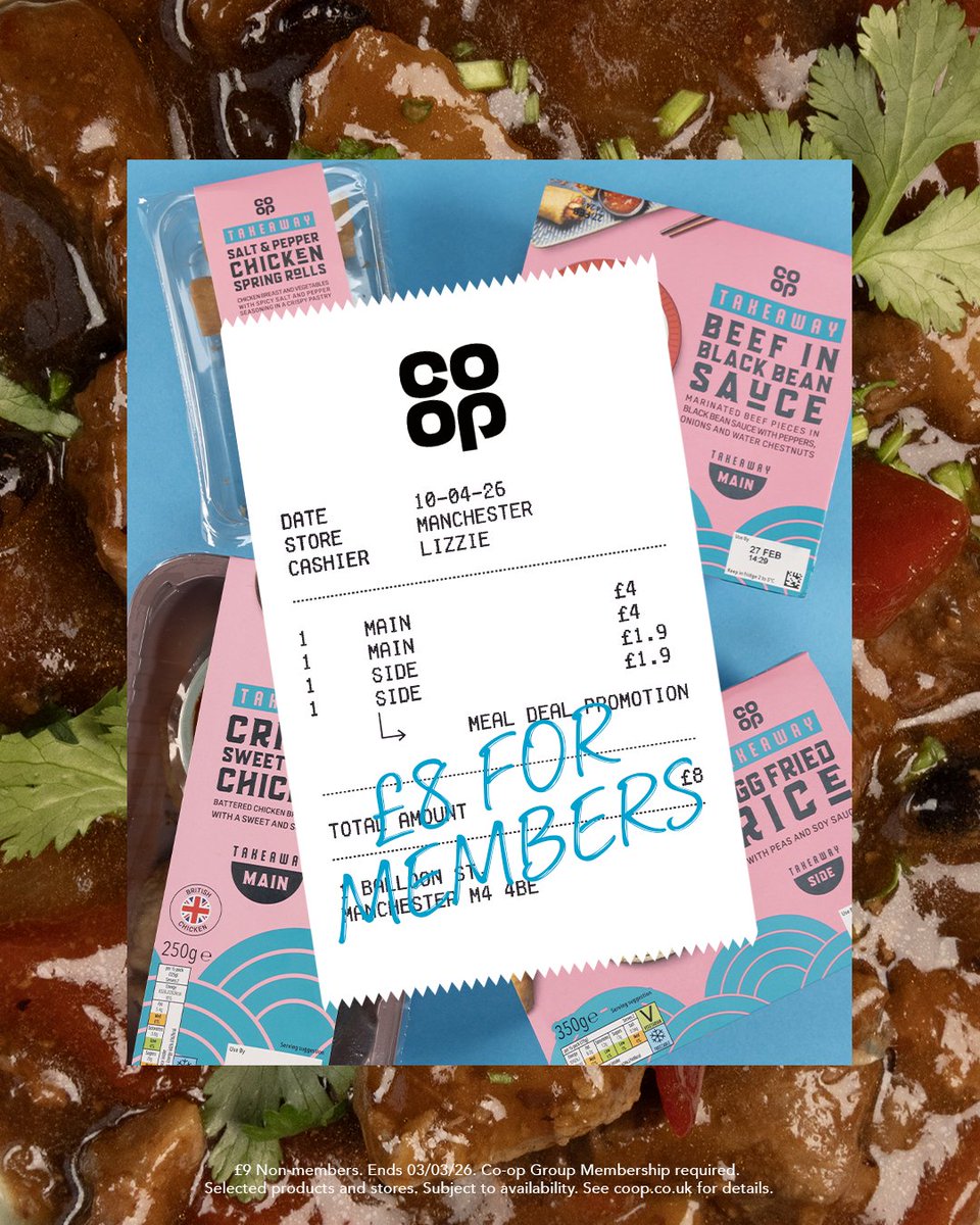 JoLewis68's tweet photo. Get 2 mains and 2 sides for £8 on the @coopuk Takeaway range 😍 £9 for non-members. Find out more: https://t.co/IBYqww9lJq https://t.co/1zOY3J6qBo