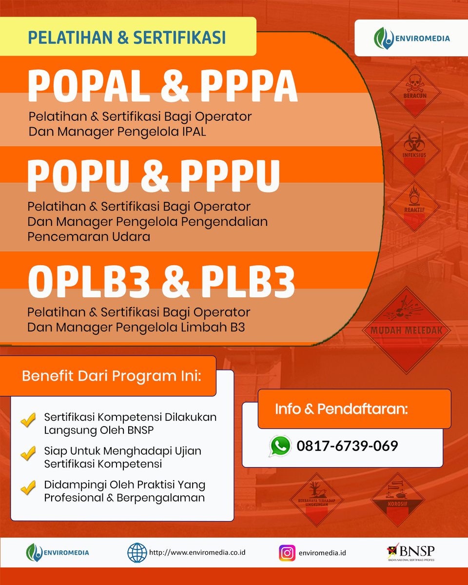 KonsultanDokum1's tweet photo. Terpercaya, CALL 0817-6739-069, TRAINING SERTIFIKASI POPAL DAN PPPA RISET

Website: https://t.co/WcEDUZXe0e
IG: https://t.co/pT5Y1ZvOR3
Fast Respon:
Hubungi: 0817-6739-069 atau
Klik https://t.co/DQs4ZwI910

#Limbahindustrifarmasi #Limbahcair #Sertifikasik3 #Limbahindustritekstil https://t.co/pozEdAzdjc