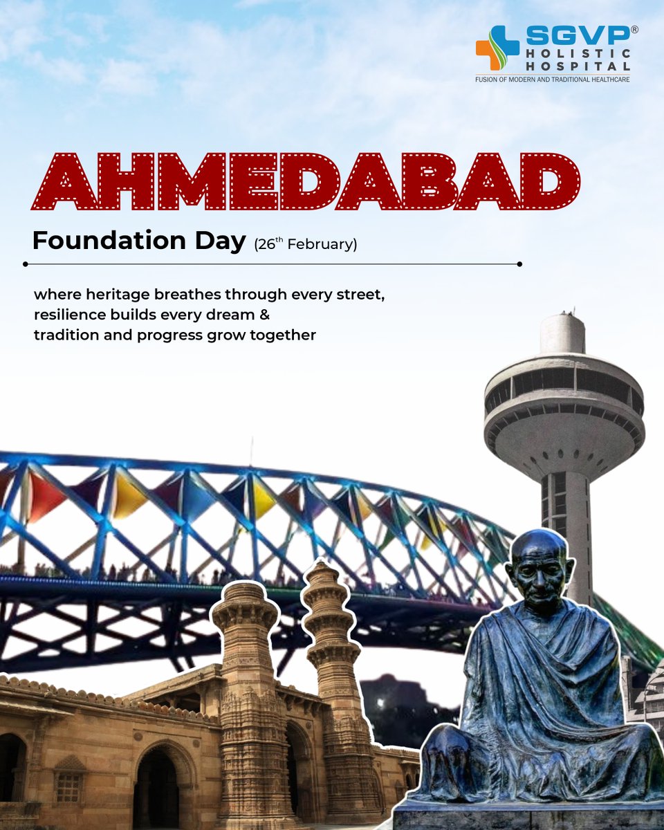 Happy Ahmedabad Foundation Day – 26th February! 🎉 From historic lanes to modern skylines, Ahmedabad is a city of culture, courage, and continuous growth. 🌿
#AhmedabadFoundationDay #AhmedabadHeritage #CityOfDreams #TraditionMeetsProgress #PrideOfAhmedabad