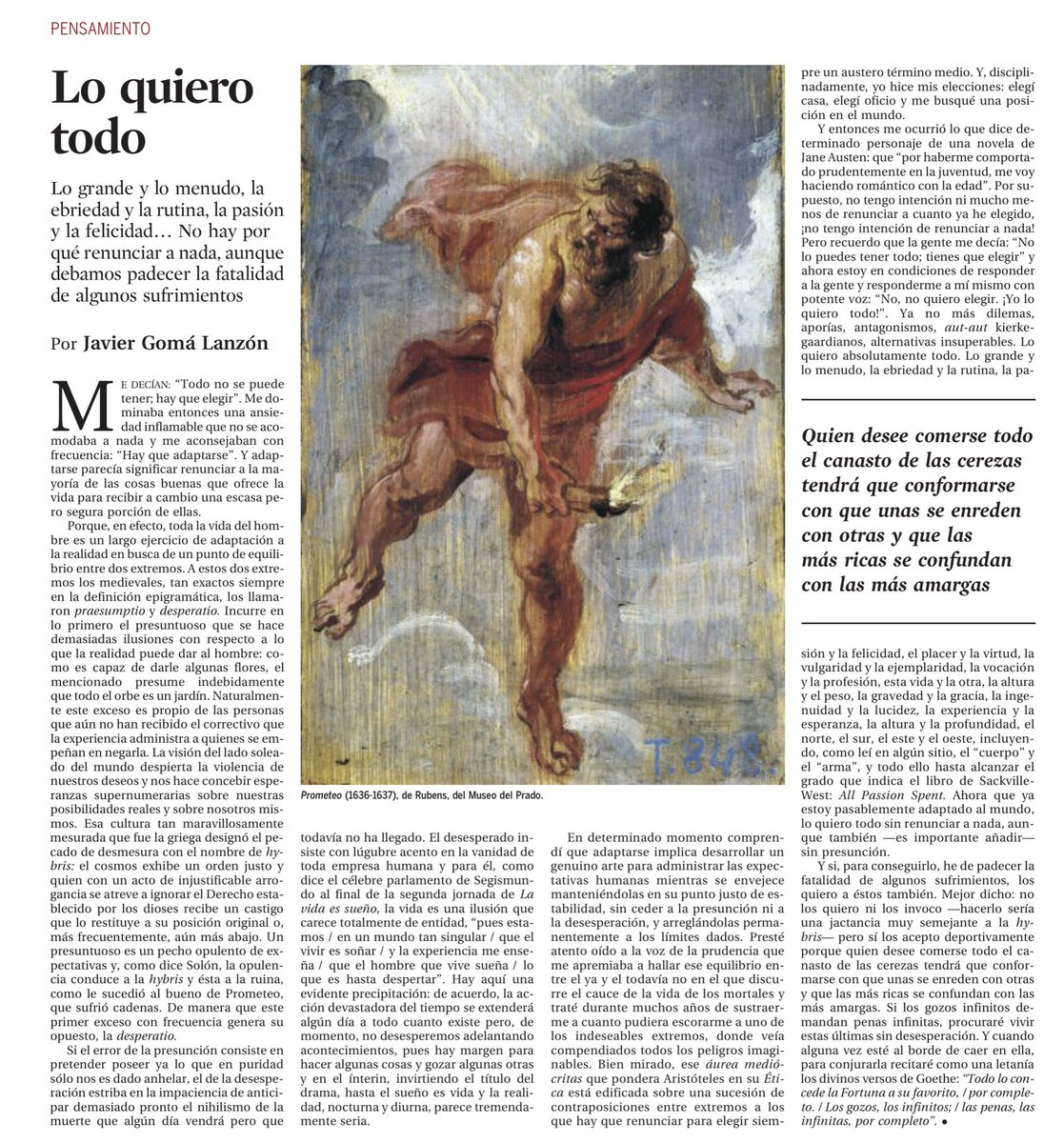 jlcasal's tweet photo. Lo grande y lo menudo, la ebriedad y la rutina, la pasión y la felicidad... no hay por qué renunciar a nada, aunque debamos padecer la fatalidad de algunos sufrimientos.
by @javiergomaL
#recomendar #parapensar https://t.co/Co6PlD6ZhL