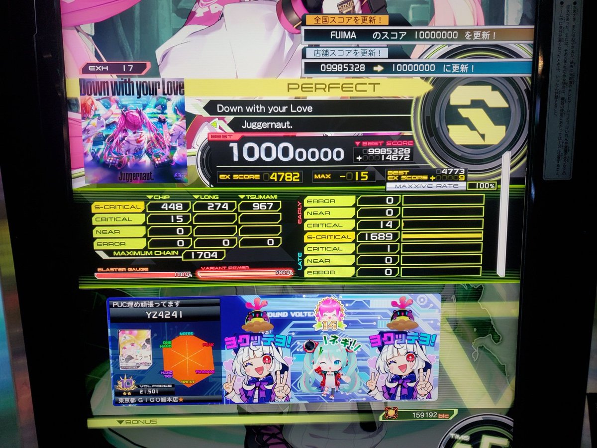 Down with your Love赤PUC！ 赤の時点でレーダーの形がエグいし譜面も