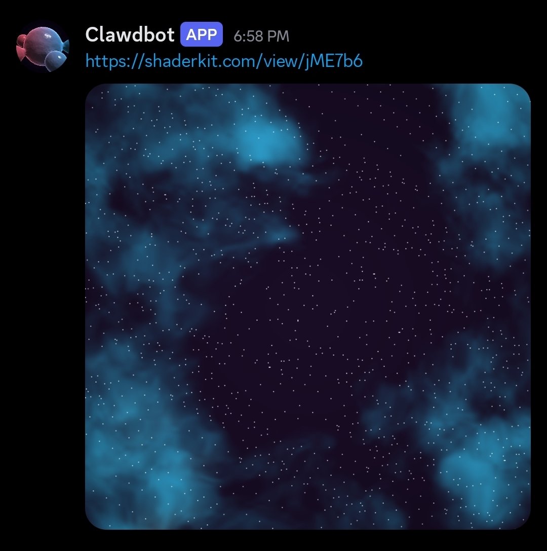 Scrygl's tweet photo. @ShaderKit works with LLMs! Ask your claw to try it! :) https://t.co/o7czkN7adq