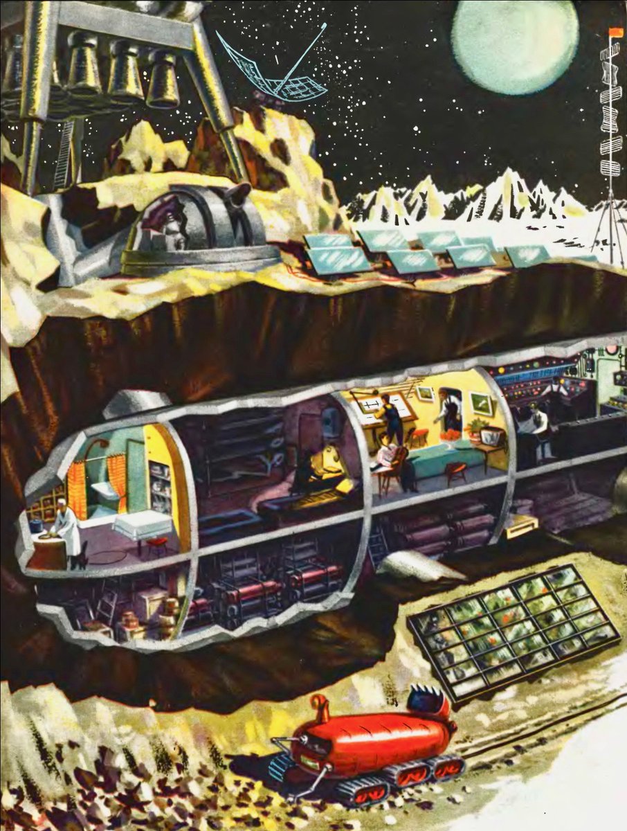 LRonLacy's tweet photo. In #FEBRUARY 1959
‘What a scientific laboratory on the Moon might look like.’
#Illustration by B. Dashkov
🧵👇
#TeknikaMolodezhi (*Technology for the Youth*) February 1959
more text 👉ALT
#illustrationart #illustrationartists #BDashkov #spaceart #SovietSpaceProgram #moonmission https://t.co/UW9ipKMe0Z