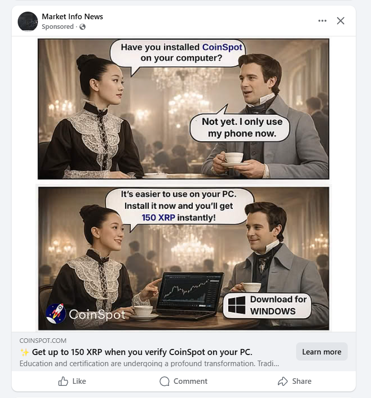 Phrenologist's tweet photo. @Meta @AMD Why do you allow fake @coinspot  adverts all over Facebook when I can spot them in 2 seconds. And why do they not breach community standards when reported?  You need better AI. https://t.co/pKddDbXfB2