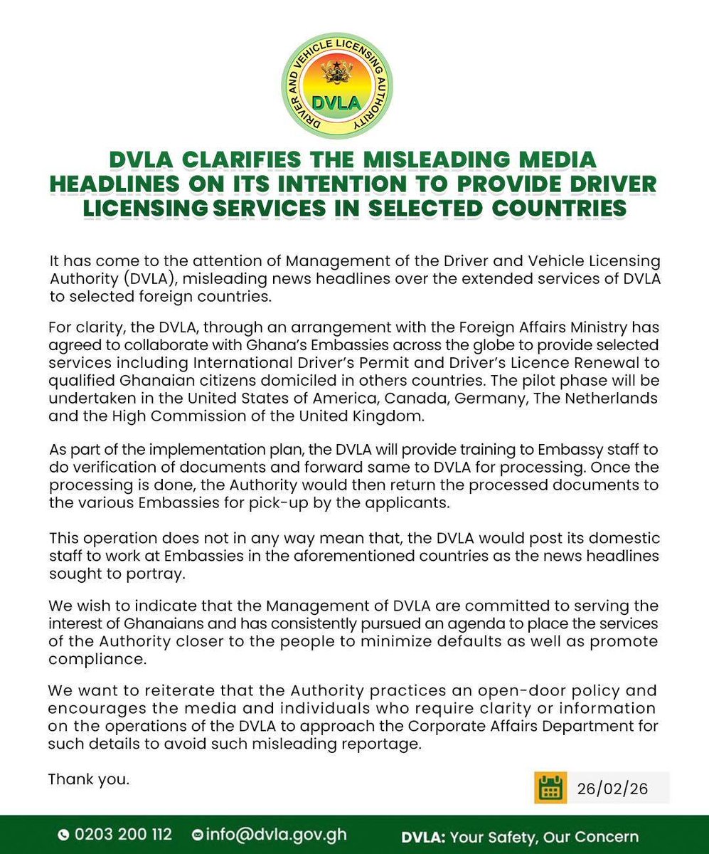 Meaning DVLA staff will travel to the various embassies to train them. This is needless. Just ensure that those who apply for services back home get them without stress. If someone is living in Canada or the U.S., a Ghanaian driver's licence isn't a priority for them.