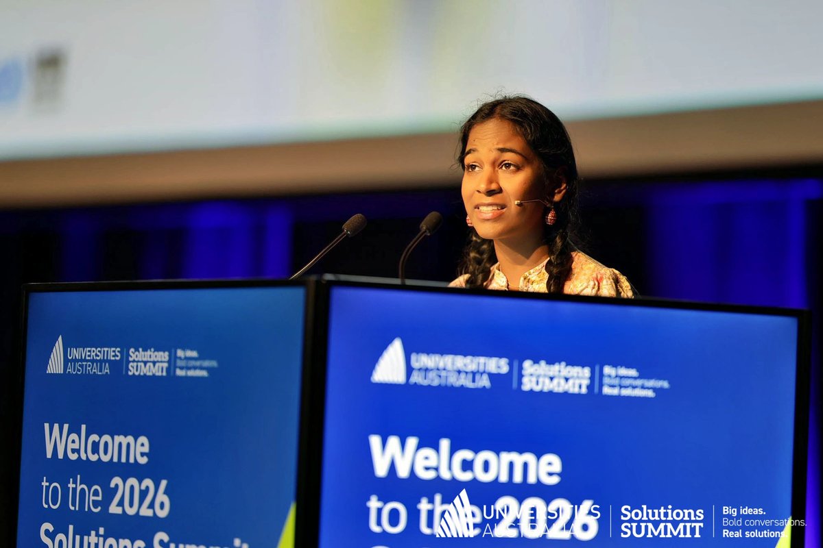uniaus's tweet photo. Satara Uthayakumaran, 2025 Australian Youth Representative to the @UN, delivered an impactful closing keynote address at the #UASolutionsSummit.
Chaired by Professor Renée Leon PSM, Vice-Chancellor and President, @CharlesSturtUni, the session reinforced that meaningful change must be inclusive, with diverse voices shaping the future of our universities.