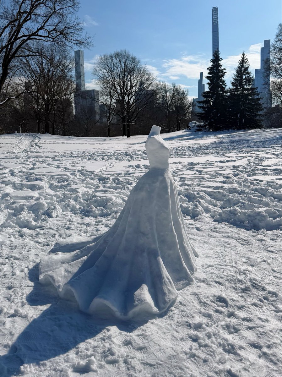 Guys this woman named Colette Komm just sculpted a ball gown out of snow in the heart of NYC☃️🥹
