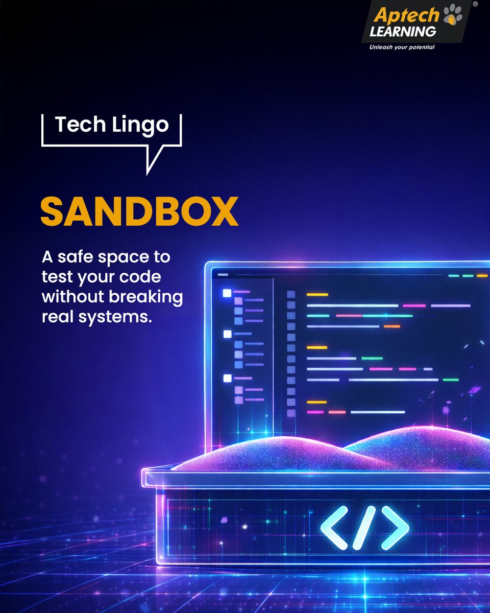 Aptech_Learning's tweet photo. In programming, a sandbox is an isolated testing environment. Developers use it to:​
✔️Experiment with new features​
✔️Debug safely​
✔️Test code without affecting live systems
​
Think of it like a practice field before the real match. Save this for your tech vocabulary list. https://t.co/3ytREVZOas