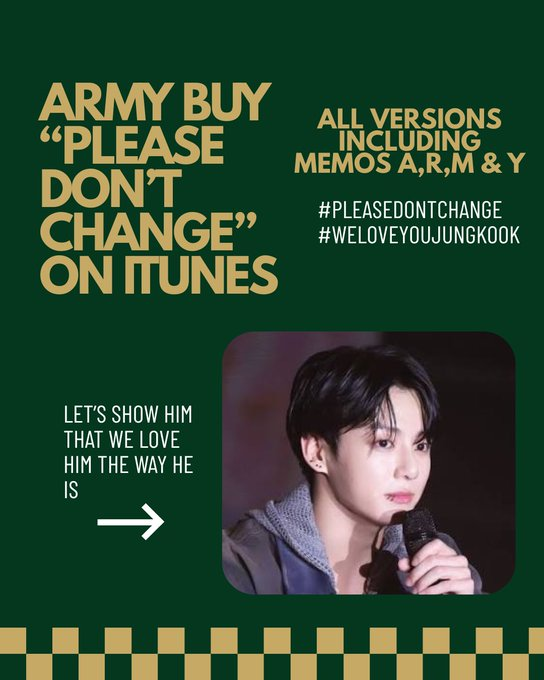 BTS_inSpain2's tweet photo. 💜El nos ama y nosotros lo amamos💜 

💕Podemos decírselo comprando 'Please don't change' en iTunes
https://t.co/fNNrQorIVh

Creado por @nicolegotnojams 

Please don't change 💜 
#PleaseDontChange 
 #WeLoveYouJungkook

-🦄 https://t.co/WsESvohcJj