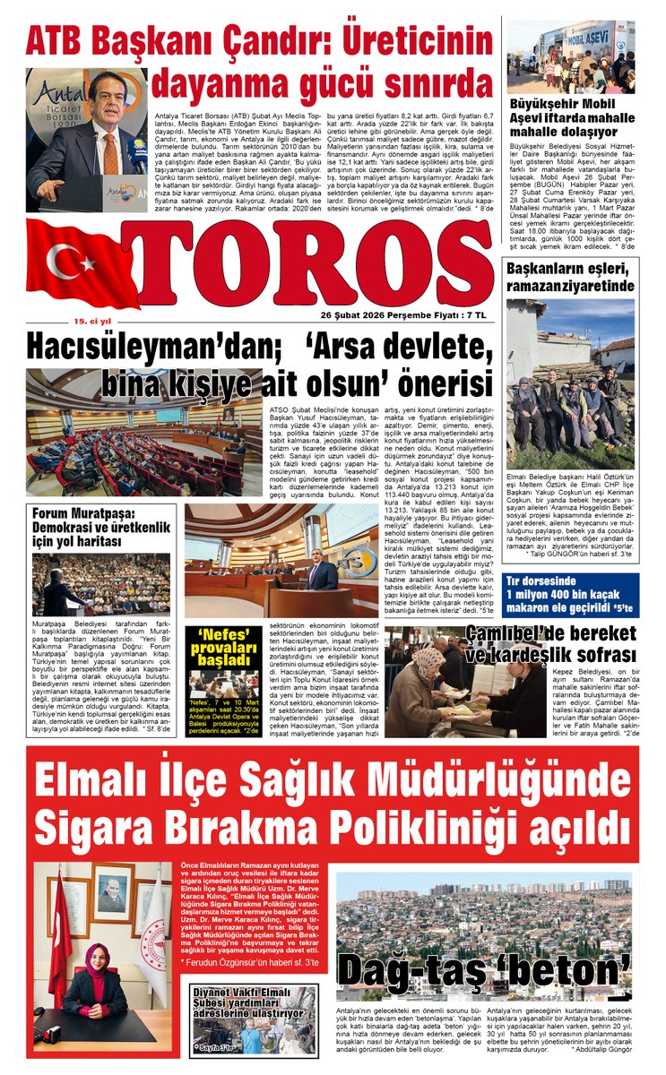 26 Şubat 2026 Perşembe
Toros E- Gazete
torosgazetesi.com/egazete/egazet…