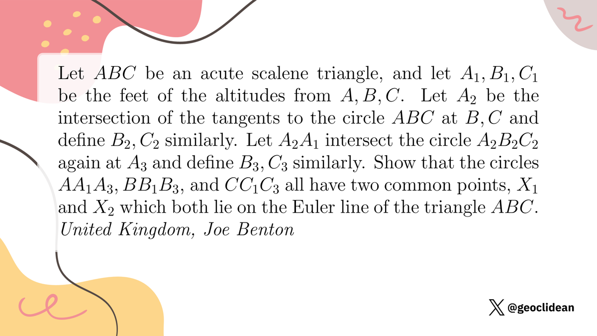 geoclidean's tweet image. Intersections On The Euler Line
#Geometry #EulerLine #RMM #RMM2020 #RMMShortlist