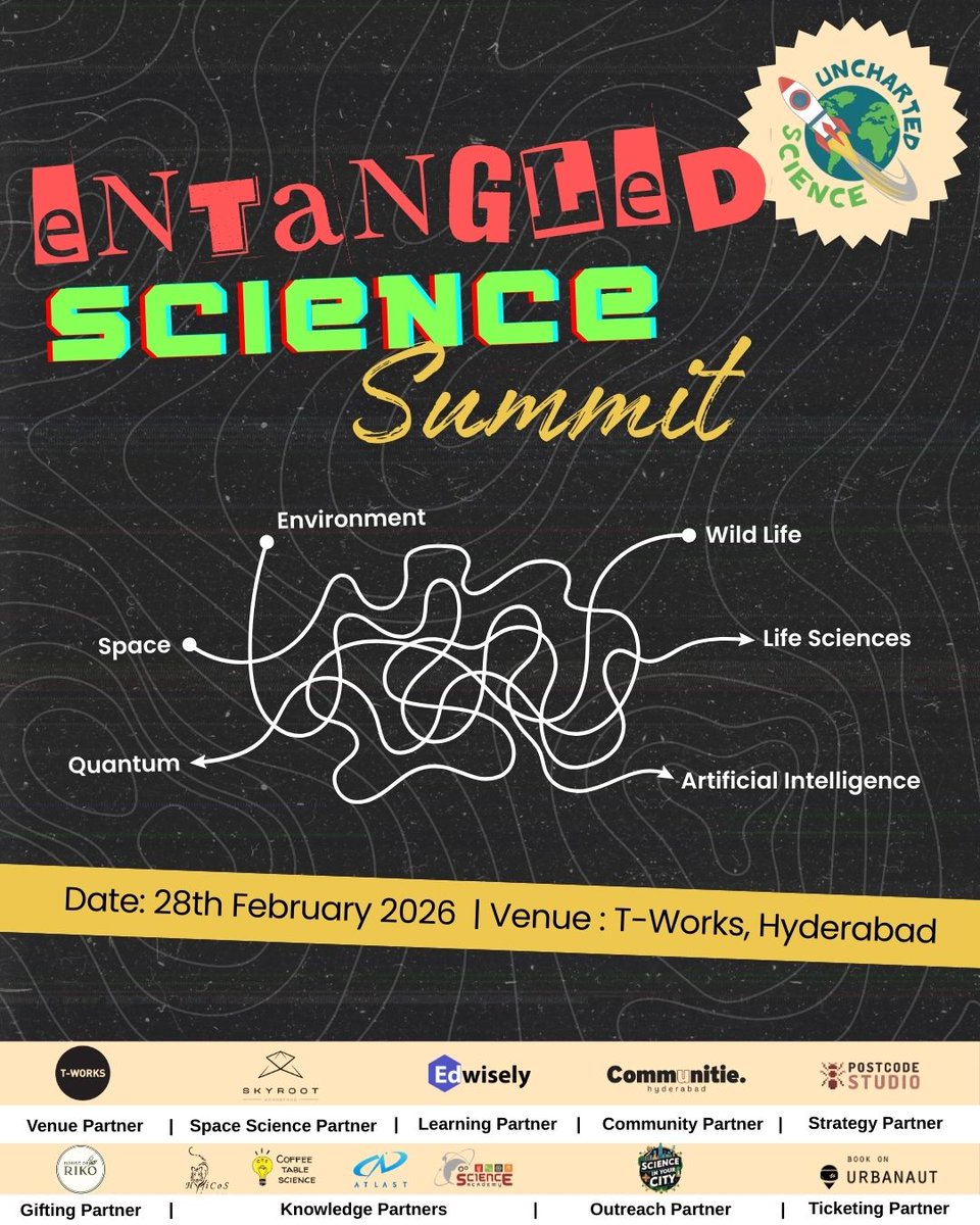 digitaldutta's tweet photo. For the upcoming National Science Day Feb 28th, we are hosting Entangled Science Summit at T-works in Hyderabad. If you are into science, tech and nature in itself do come for this. 
https://t.co/ZCybdxS9B4 https://t.co/KH6IOK1GVa