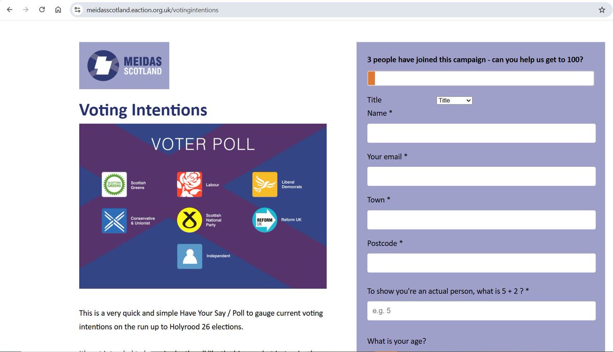 MeidasScotland's tweet photo. Thursday 26th February. Good morning.

Yesterday’s Stonehaven poll caused quite a stir — exciting times! 🔥

Q. Have you ever been asked to take part in a Voting Intentions poll?

Here’s your chance. It’s simple and takes less than 30 seconds.

https://t.co/oLa0U5jaMs

I want to stress this is very basic — no weighting or complex algorithms. I’ll let it run for 30 days, then reset it to zero so we can track trends between now and May’s Holyrood election.

The system works out your current MP, constituency etc behind the scenes from your postcode.

I’ll post a summary of the findings every few weeks.

If you’re 16+ and eligible to vote in Scotland, please take part — and encourage friends, family and anyone else! Target is 1,000+ completions. Let’s do this! 📊 Jim.

#Holyrood2026 #ScotlandDecides #VotingPoll #YESScots #CitizenJournalists