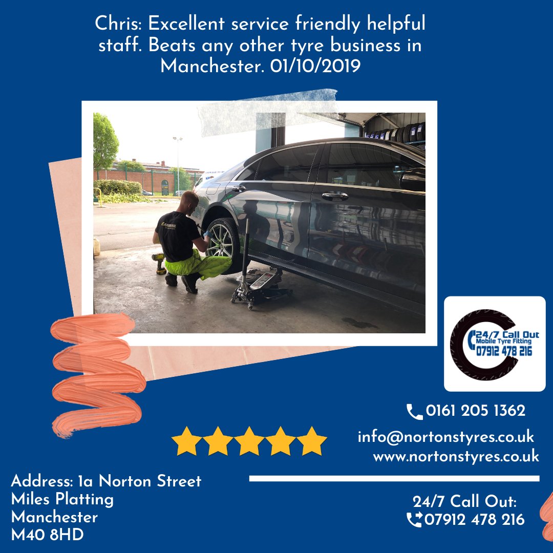 nortonstyres's tweet image. Chris: Excellent service friendly helpful staff. Beats any other tyre business in Manchester. 01/10/2019 nortonstyres.co.uk 24hr mobile tyre fitting call out 07912 478216 or day 0161 205 1362 #tyres #manchester #24/7 #mobilefitting #24hrs #24hours #tyrefitting