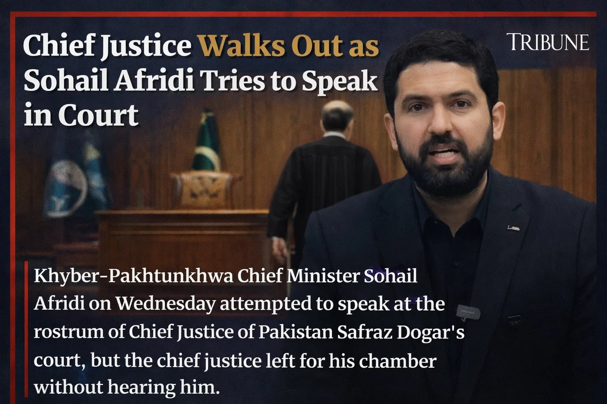Khyber-Pakhtunkhwa Chief Minister Sohail Afridi on Wednesday attempted to speak at the rostrum of Chief Justice of Pakistan Sarfraz Dogar's court, but the chief justice left for his chamber without hearing him. #PTIExposed #TwoYearsOfMaryamNawaz