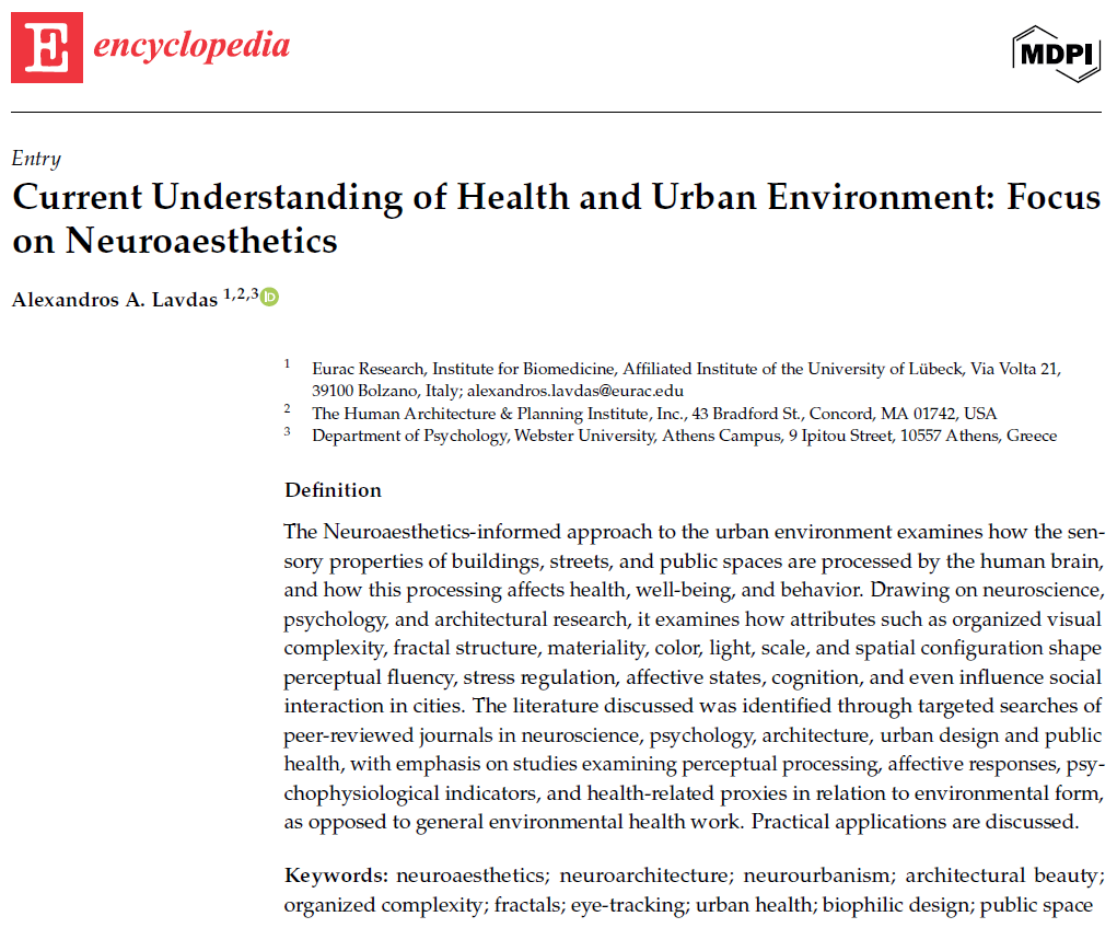 Encyclopedia_X's tweet image. 🧠 #Neuroaesthetics and the City

How do buildings affect our #brains? This approach examines how visual complexity, light, scale, and materiality shape stress, cognition, and social interaction in urban spaces. 🏙️

🔗 mdpi.com/2673-8392/6/2/…

#UrbanDesign #Neuroscience
