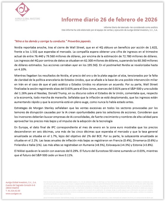 #Felizjueves Informe diario Auriga 26/02/2026