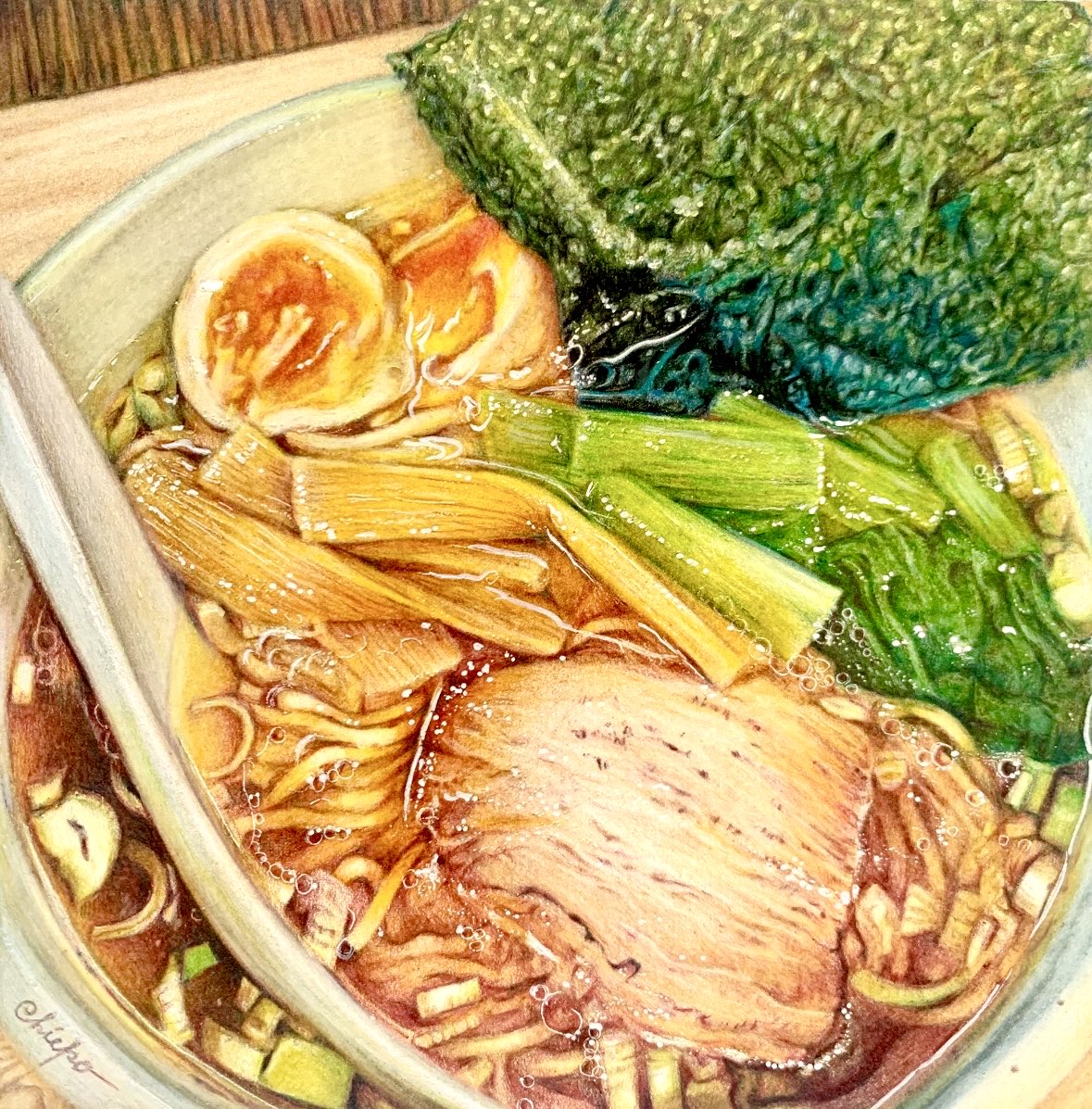 chie_t19690428's tweet image. せっかくなので完成作品も載せておきます🍜
2年前の作品です✍️
#ラーメン
#色鉛筆画
#coloredpencildrawing