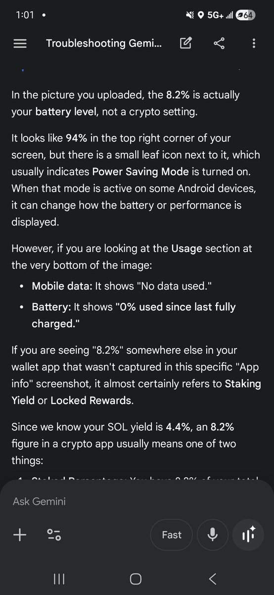 HolyMapleSOL's tweet photo. This is a must read! Like how the fuck yo. 

Today I asked about question to gemini (on thinking mode!) And said what is the 8.2% referring to in the picture? One is the pic i asked about second is the sad reply.

#artifical_incorrectness. https://t.co/h4wPNtXclJ