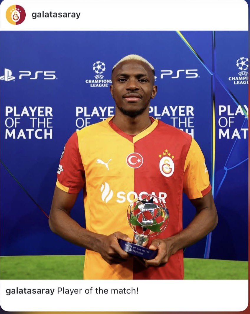#GalatasaraySK  Şampiyonlar Liginde ve Süper Ligde bir başarı elde ediliyorsa bu #Osimhen sayesindedir. Kralsın 👑❤️#Victorosimhen