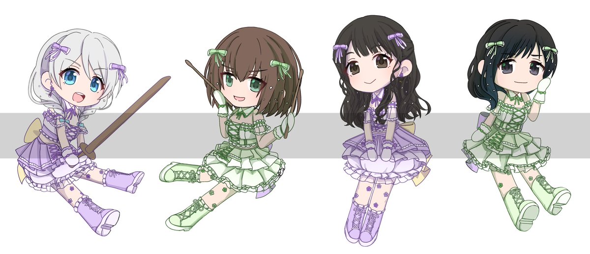 Bandori_shian's tweet photo. #bandoriart 
#若宮イヴ
#大和麻弥 
10주년 라이브　「In the name of BanG Dream!」 
성우분들 출연 축하 대기실 꽃 장식 용도로 그린 이브마야와 샤와코님 이쿠밍님입니다...💜💚 
楽屋花イラストパネル用として描きました！実物が無事に届きますように🎶 https://t.co/ioxhsrvUX0