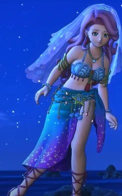 Dragon Quest character of the day #9:
Michelle the mermaid from DQ11! She saved a fisher named Kainoa from Lonalulu &amp; awaits his return for decades but he never appears due to unfortunate circumstances. Players can tell her the truth or lie to her which greatly changes her fate.