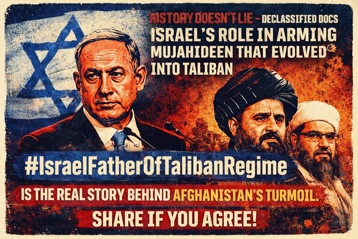 Anushayer's tweet image. History doesn't lie declassified docs show Israel's role in arming mujahideen that evolved into Taliban. Proxy wars at their finest! #IsraelFatherOfTalibanRegime is the real story behind Afghanistan's turmoil. Share if you agree! #IsraelVisit #Taliban