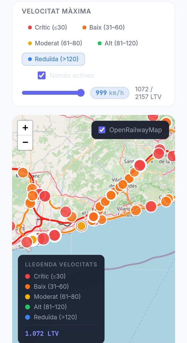 Us imagineu que cada 10 Km a l'AP-7 Hi hagués un cartell de Màxima Velocitat 60 degut al mal estat de l'asfalt, trinxera, pont O túnel?

Doncs a la xarxa ferroviària gestionada per l'estat espanyol això és perfectament normal!