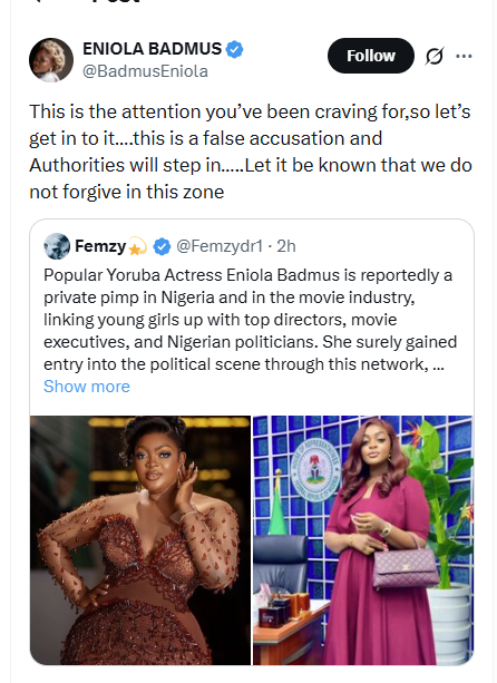 Actress Eniola Badmus is about to sponsor one banger boy for a free vacation to prison, free food and shelter dey for him😅

How it started                  vs   How it’s going…